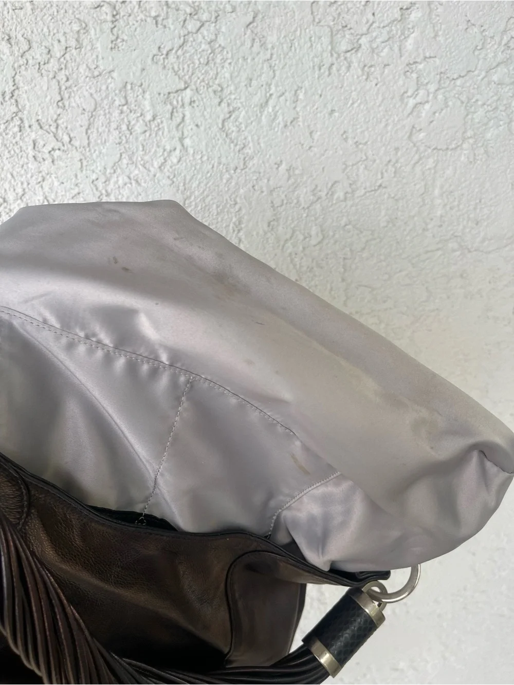 Michael Kors Dark Brown Leather Hobo with Silver-Tone Hardware